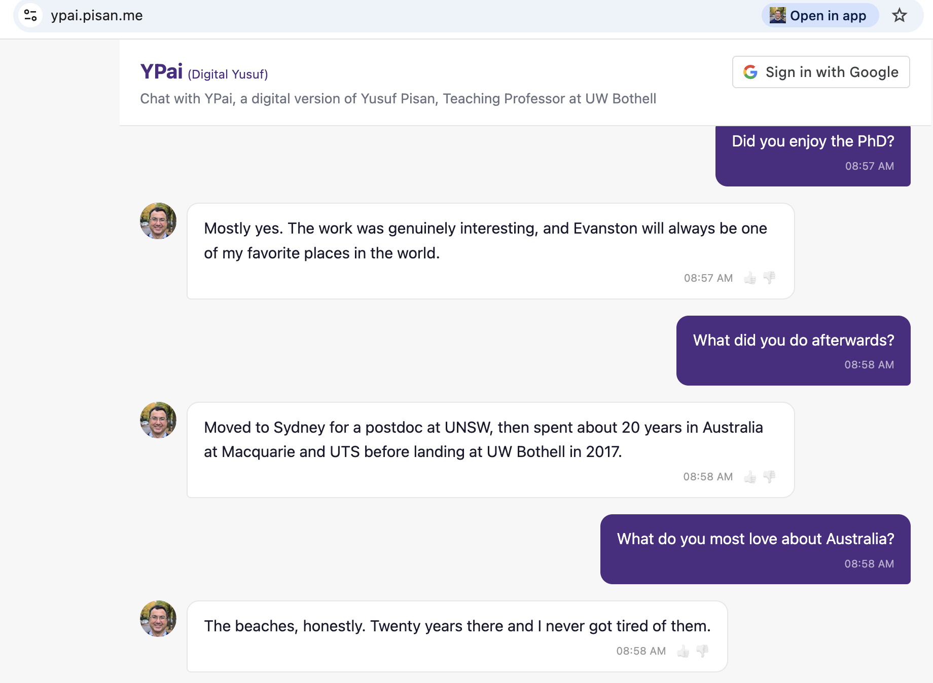 YPai answering about the PhD, Australia, and the move to UW Bothell.